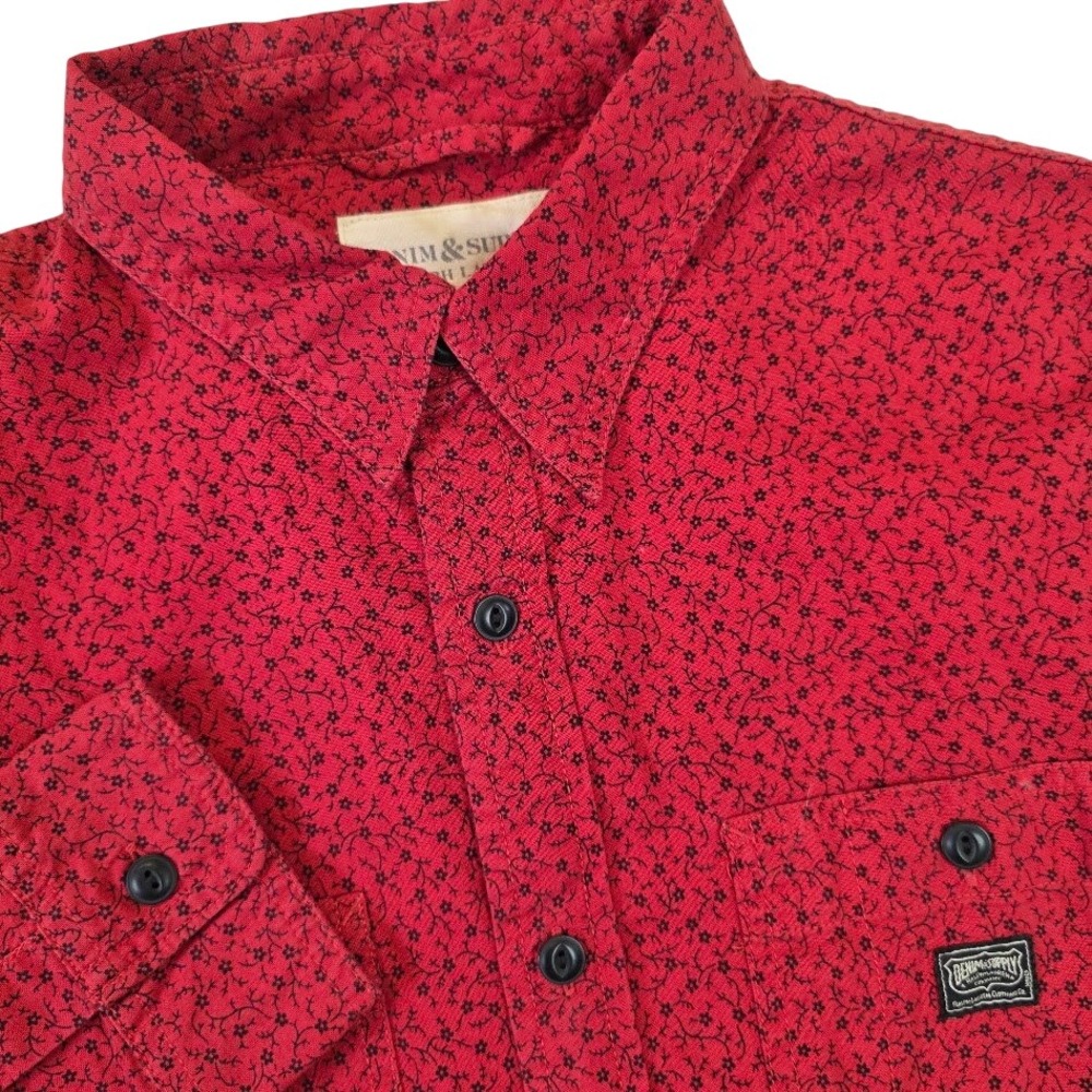Denim & Supply Ralph Lauren Men M Button Down Shirt Red Black Floral Long Sleeve